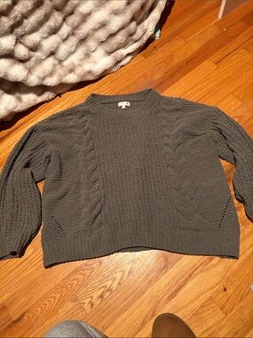 SO Olive Green Cable Crewneck Sweater